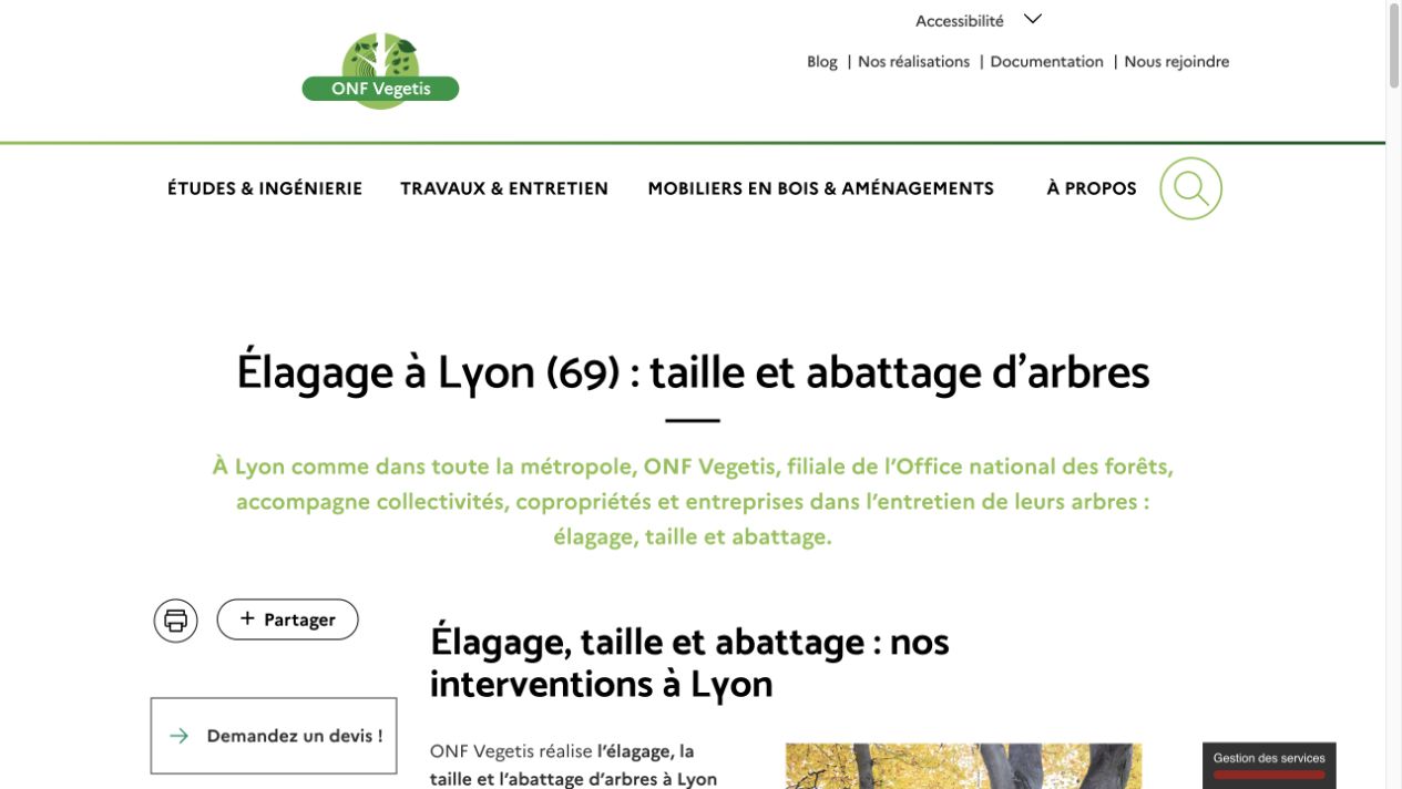 Capture du site de ONF Vegetis