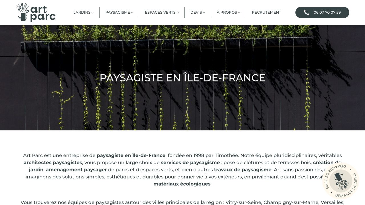 Capture du site de Art Parc