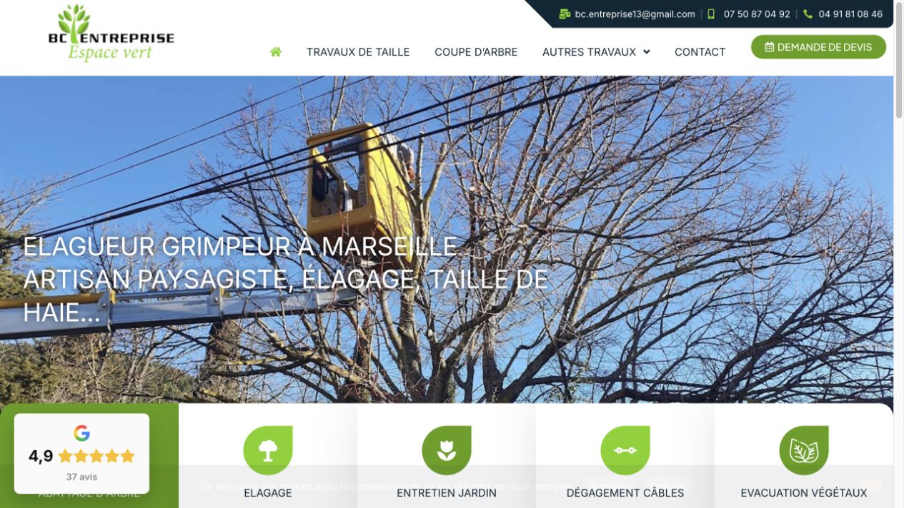 Capture du site de BC Entreprise Espace Vert