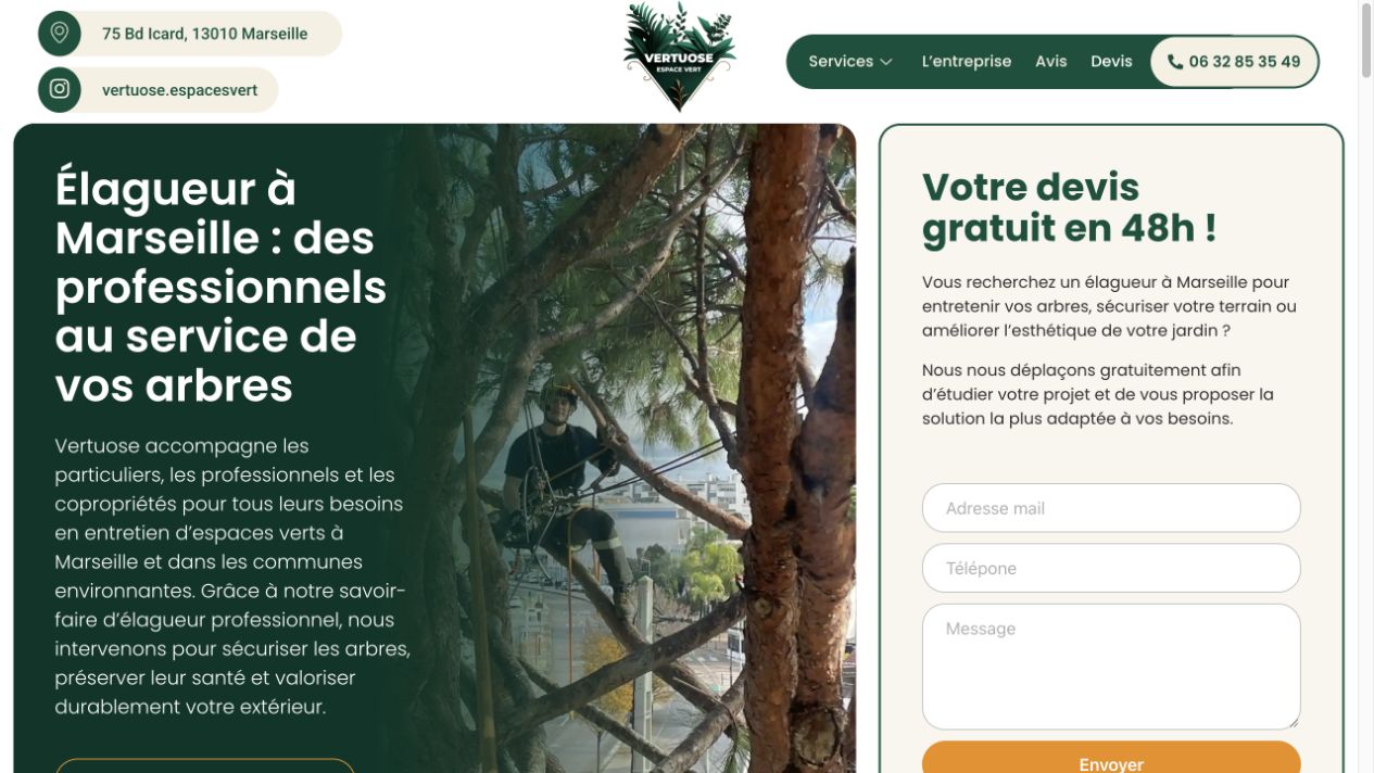 Capture du site de Vertuose Espace Vert
